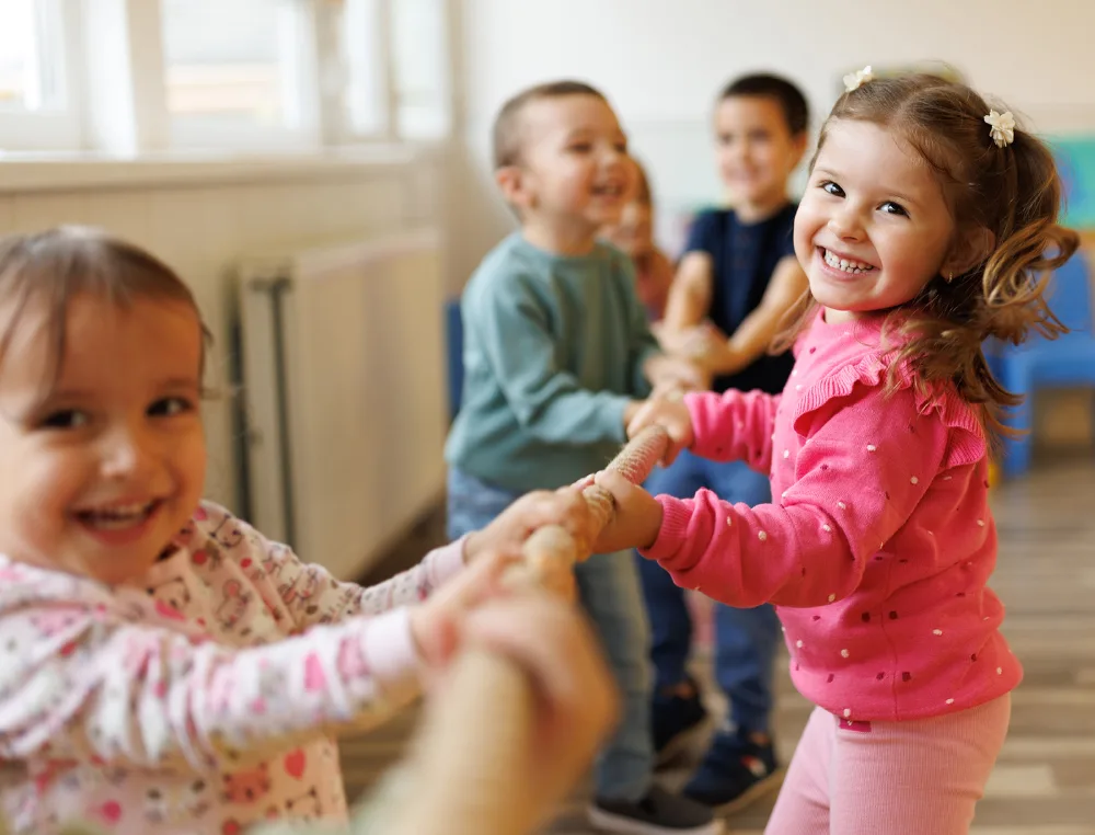 Children playing tug of war
